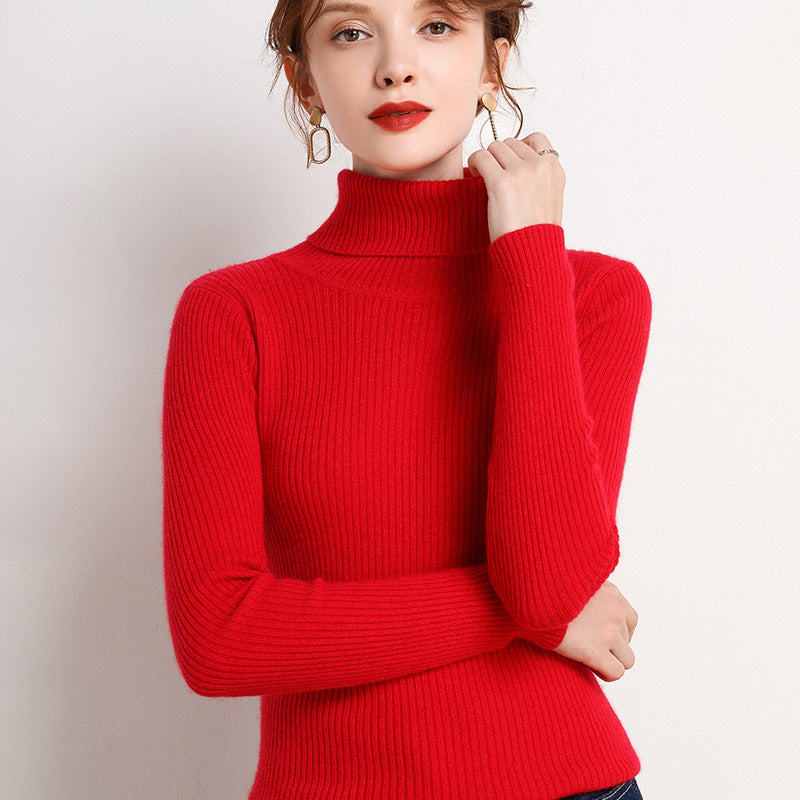 Simple Temperament High Collar Sweater Women's FallWinter Slim Short Pullover